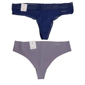 Calvin Klein Thong Bundle Stiped Waist Navy & Invisibles Purple XL New
